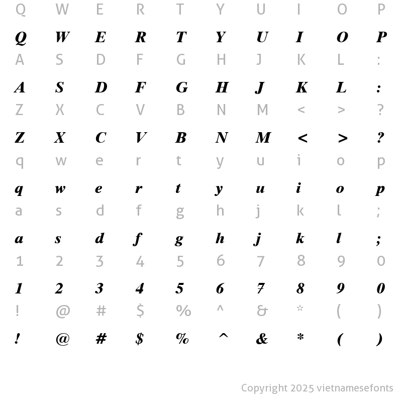Character Map of UVN Thoi Nay Nang Italic