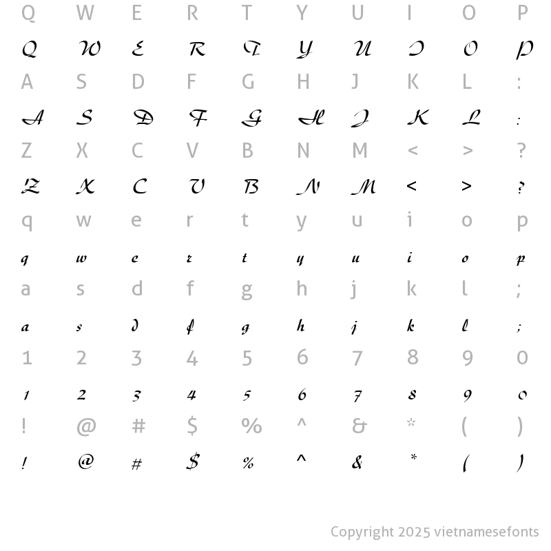 Character Map of UVN Thu Tu Regular