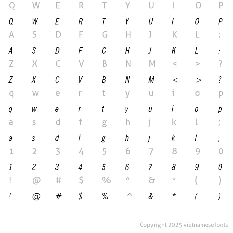 Character Map of UVN Tin Tuc Hep Italic