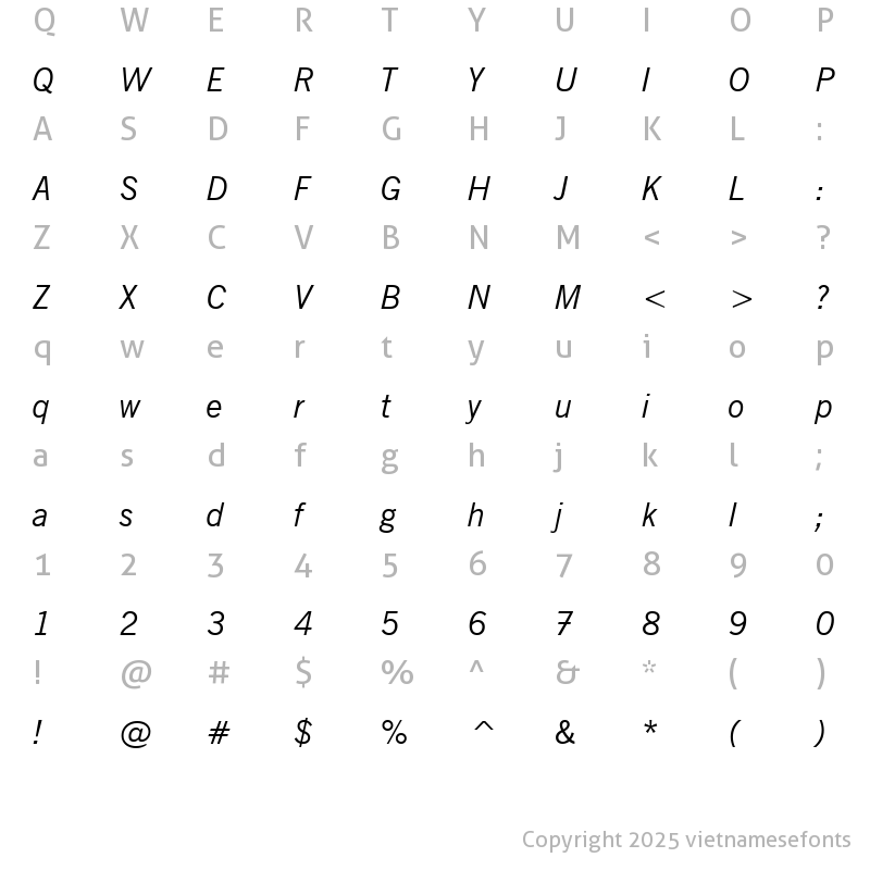 Character Map of UVN Tin Tuc Italic